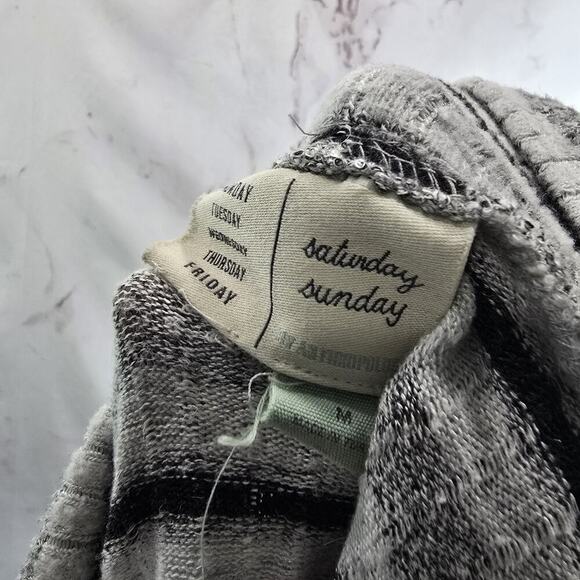 Saturday Sunday Shirt Women Medium Gray Black Striped Cowl Turtleneck Swing Low - Picture 3 of 10